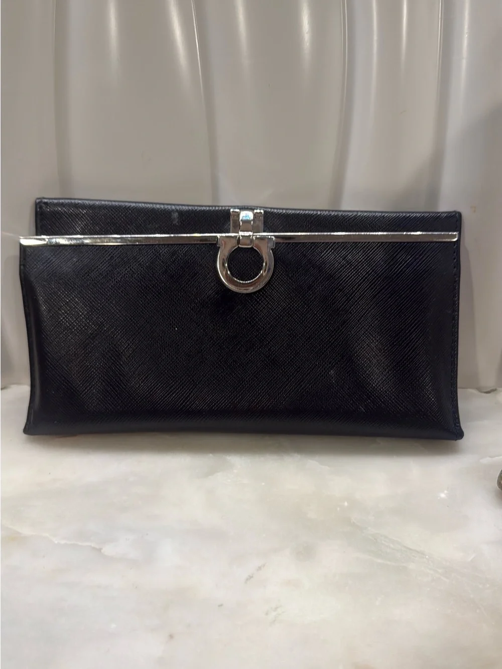 Salvatore Ferragamo Black Women's Clutch with Silver Hardware